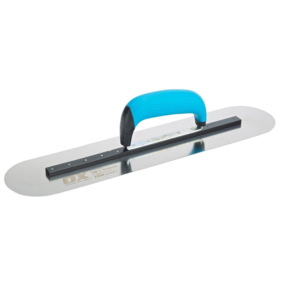 OX Pro Heavy Duty Pool Finishing Trowel Rigid Stainless Steel Blade with Duragrip Handle - 450mm