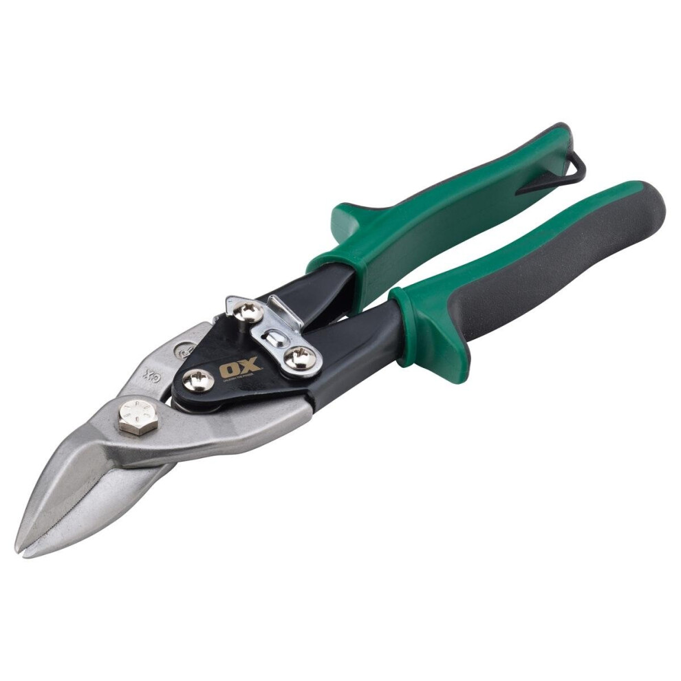 (Right Cut (Green)) OX Pro Adjustable Aviation Snips & Holster (Left, Right & Straight Cut)