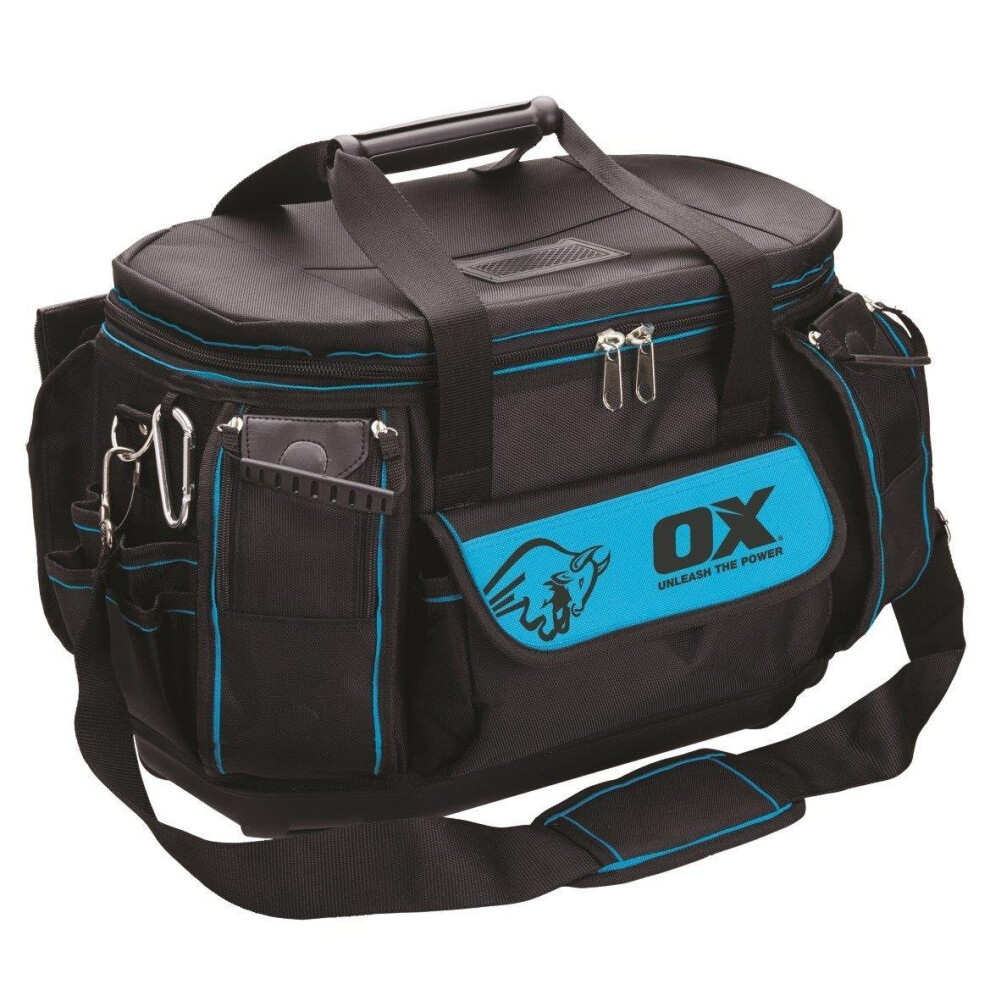 Ox Pro Heavy Duty Round Top Tool Bag -P261747 | Waterproof Moulded Base, Padded Strap, Multi-Compartments