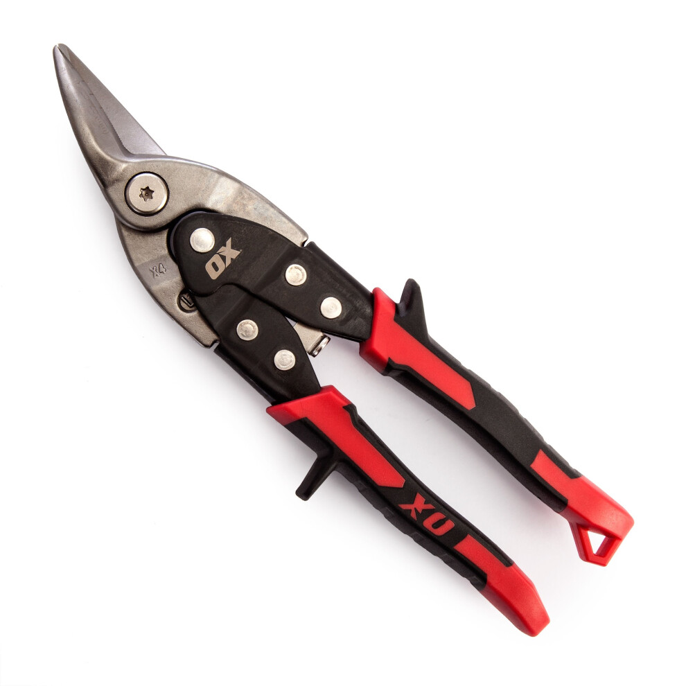 (Left Cut (Red)) OX Pro Extra Heavy Duty Adjustable Aviation Snips (Left, Right & Straight Cut)