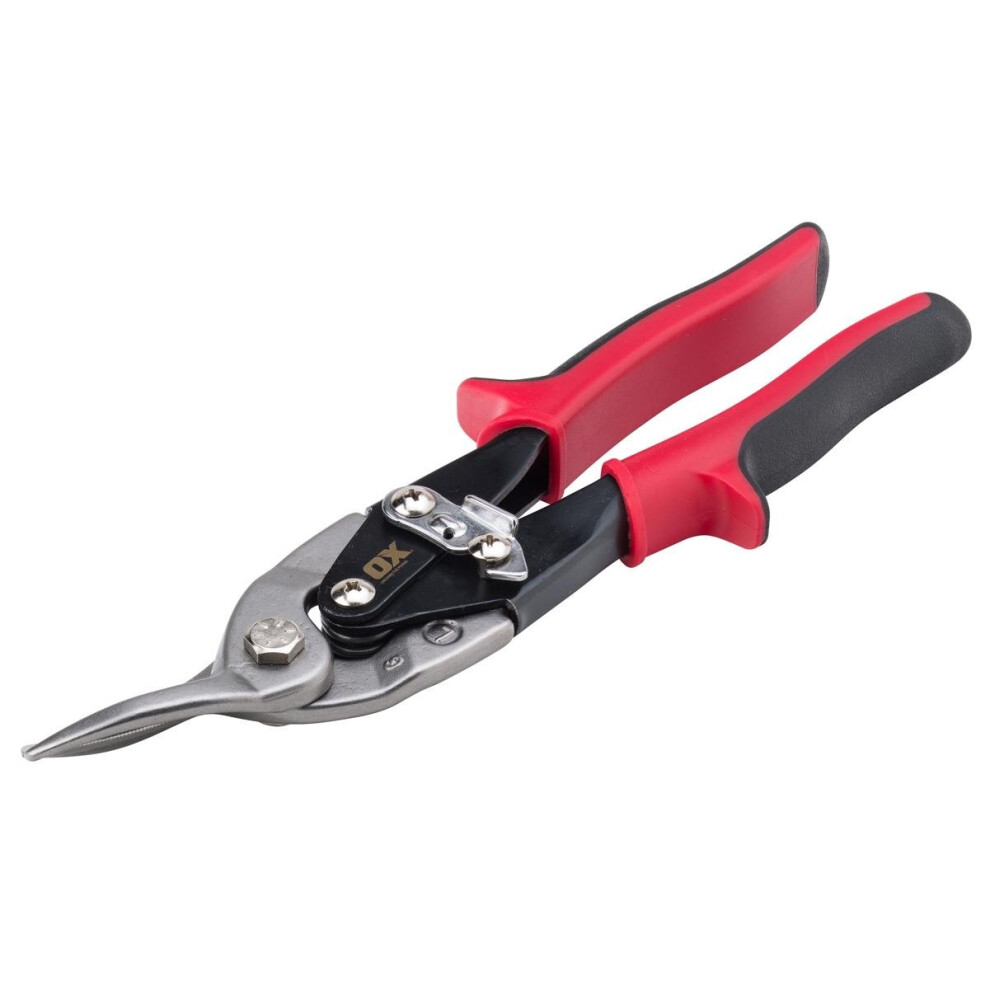 (Left Cut (Red)) OX Pro Adjustable Aviation Snips & Holster (Left, Right & Straight Cut)