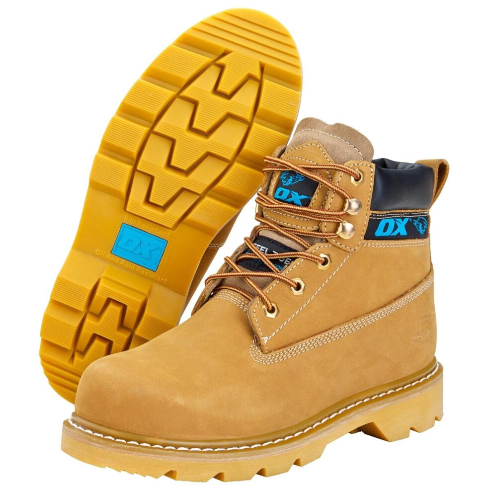 (Size 13) OX NUBUCK Safety Work Boots with Steel Toecap & Midsole Tan Honey (Sizes 6-13)