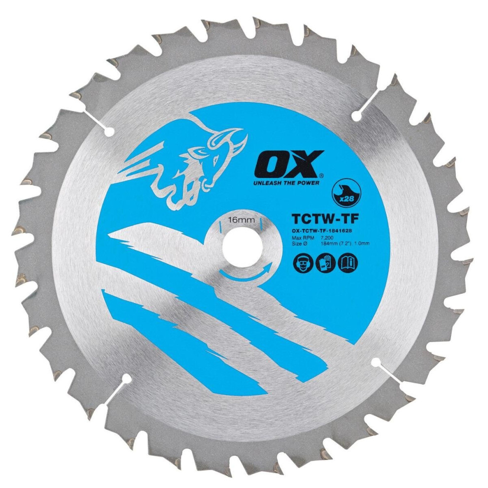 (184mm x 16mm x 28T) OX TCT Wood Cutting Thin Kerf Circular Saw Blade (Various Sizes)