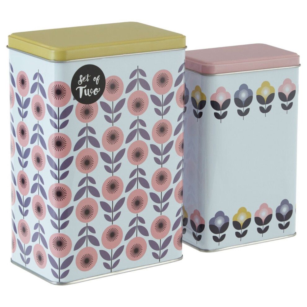 Floral Design Set Of 2 Storage Canisters, Charming Storage Cnaisters For Kitchen, Sleek Food Container