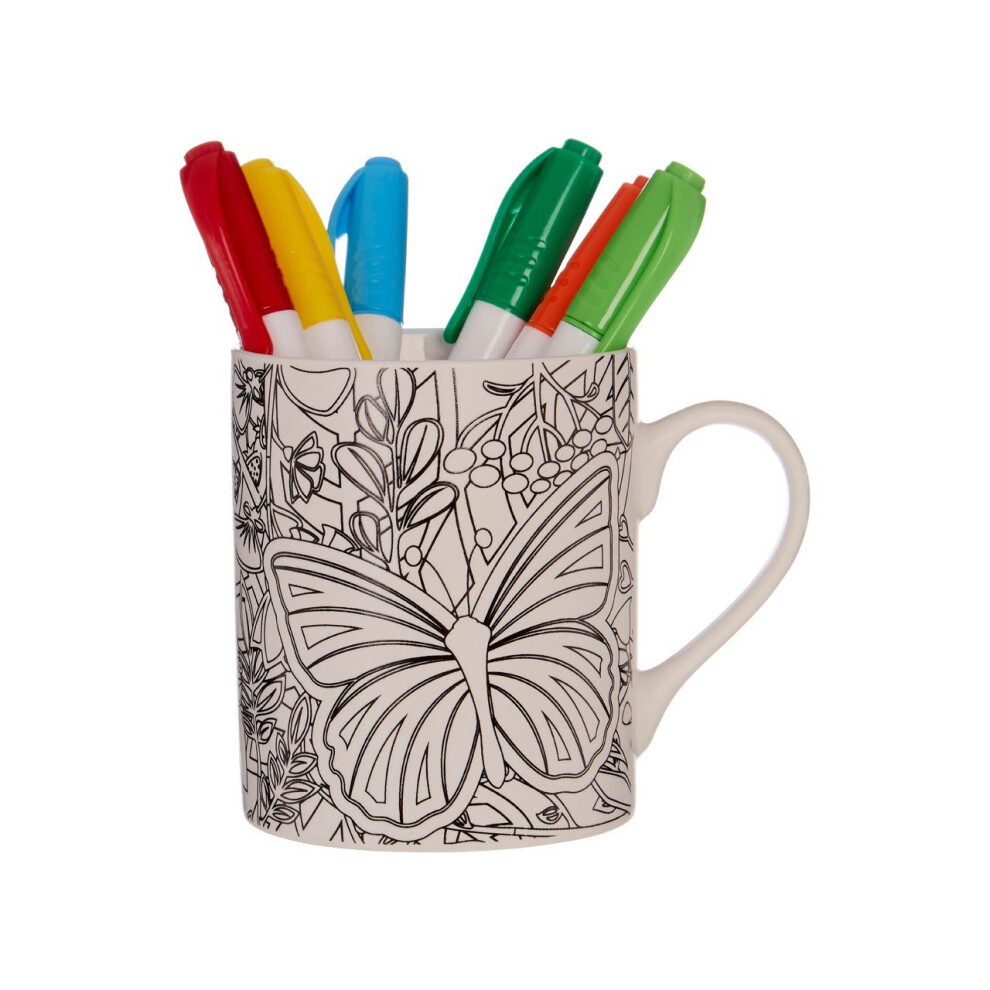 Premier Housewares Butterflies Colour In Mug,Bone China Decorative Mug With Butterfly Design,Ideal For Creative Home Decor