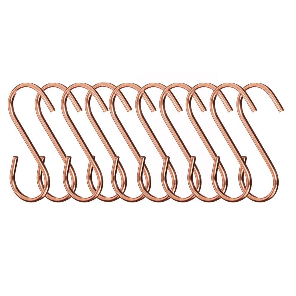 PF-0507210: Sorello Hanging Hooks - Set of 10, Iron with Rose Gold Finish, S-Shaped Clips for Pots, Pans, Utensils & Clothes
