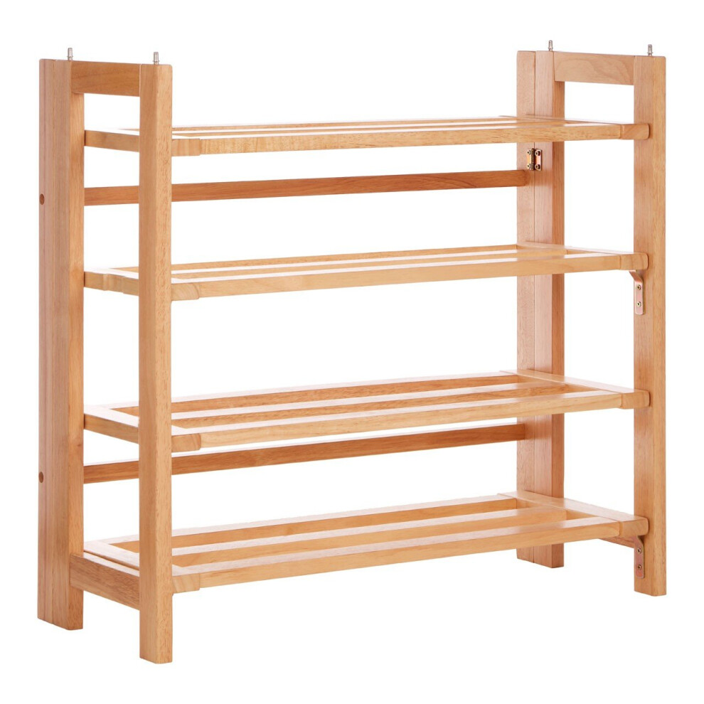 4-Tier Folding Shoe Rack, Rubberwood, Wood, Natural