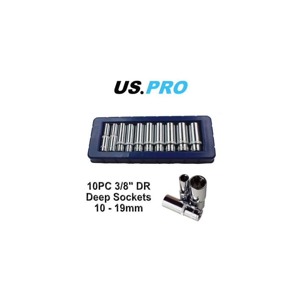 US PRO 10pc 3/8'' DR Deep Sockets Set 10 - 19mm 3237