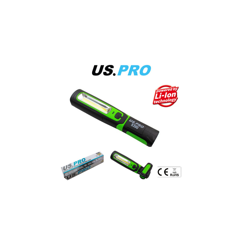 US PRO COB Inspection Light & LED Torch 3W COB, Rechargeable 5390, 360 Rotating, Magnetic Base, USB-C
