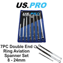 US PRO 7pc Aviation Double Ended Ring Extra Long Spanner Set 8 - 24mm