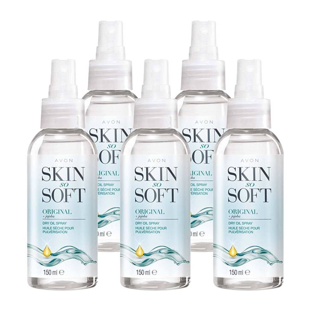 5 x 150ml Bottles of Avon Skin So Soft Original Dry Oil Body Spray