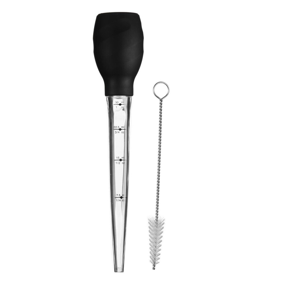 Premier Housewares Silicone Baster With Cleaning Brush,Dishwasher Safe Dropper With Removable Bulb,Basting Tool For Meats Black