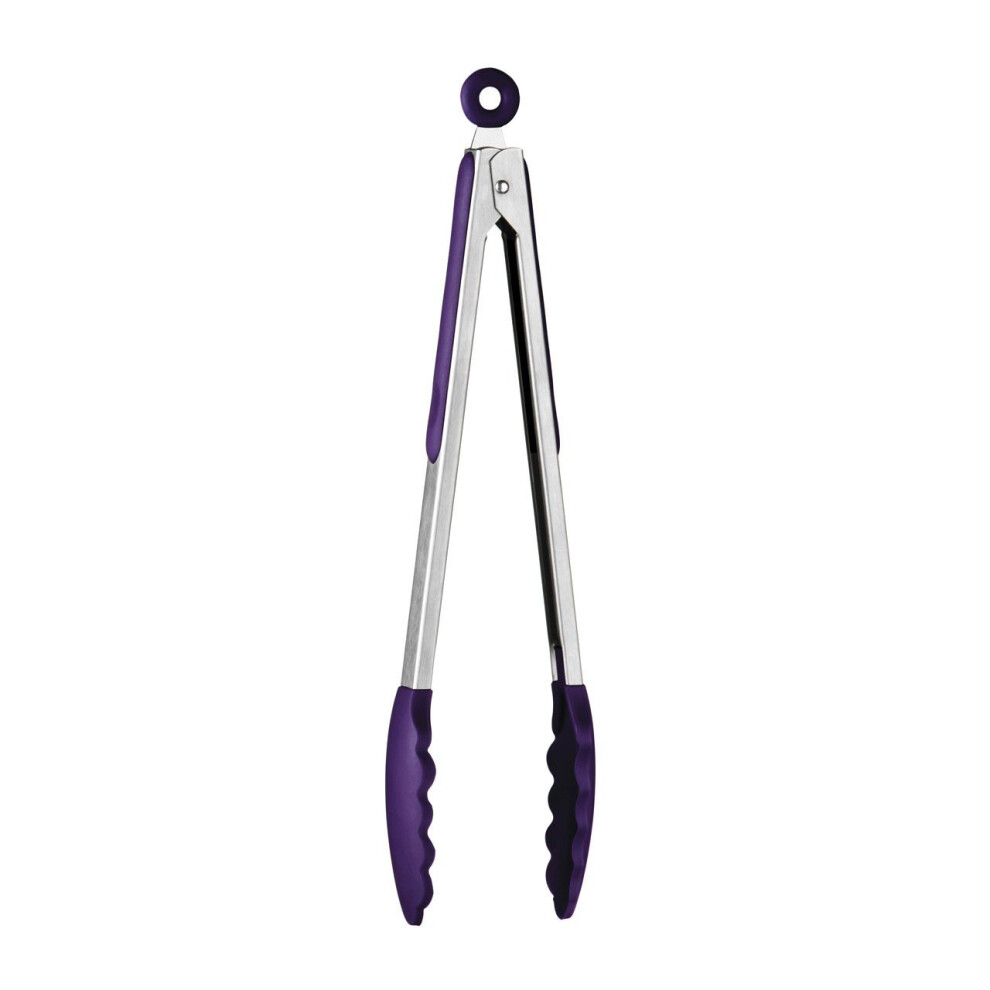 Stainless Steel and Purple Silicone Tongs,Heat-Resistant Food Tongs With Non-Slip Grip,Locking Kitchen Tongs