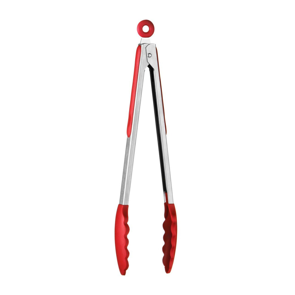 Stainless Steel Tongs With Red Silicone Tips,Heat Resistant Tongs With Grip,Kitchen Tongs With Sliding Lock