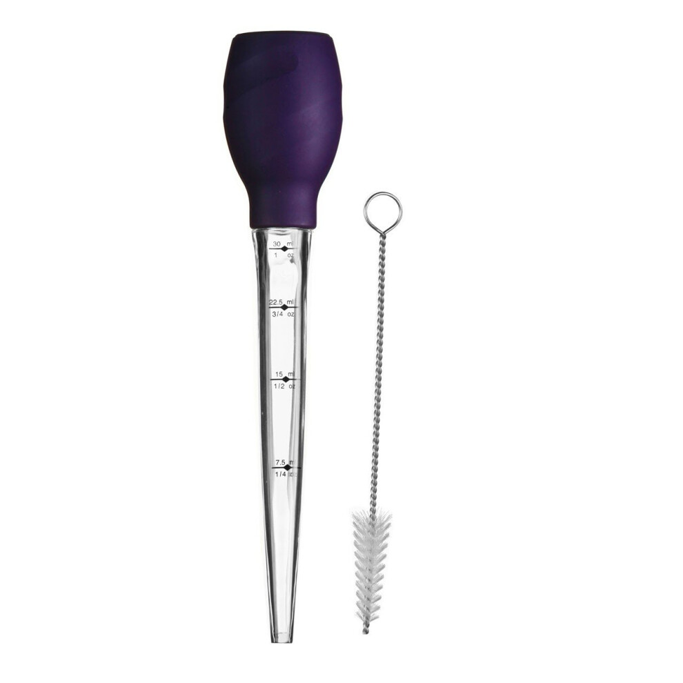 Purple Silicone Baster With Brush,Clear Plastic Dropper With ml & oz Measurements,Silicone Food Baster