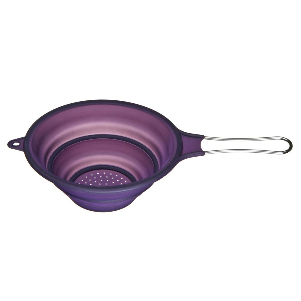 Purple Silicone Collapsible Strainer with Handle,Compact Colander for Draining Pasta,Durable Sink Strainer