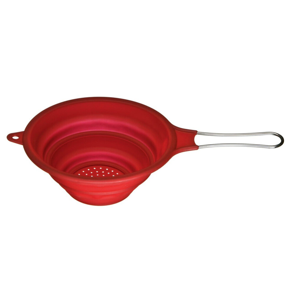 Premier Housewares Versatile Silicone Zing Strainer, Collapsible Strainer With Handle, Versatile Silicone Strainer Red