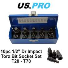 US PRO 10pc 1/2"Dr Impact Torx Bit Socket Set T20 - T70 2087