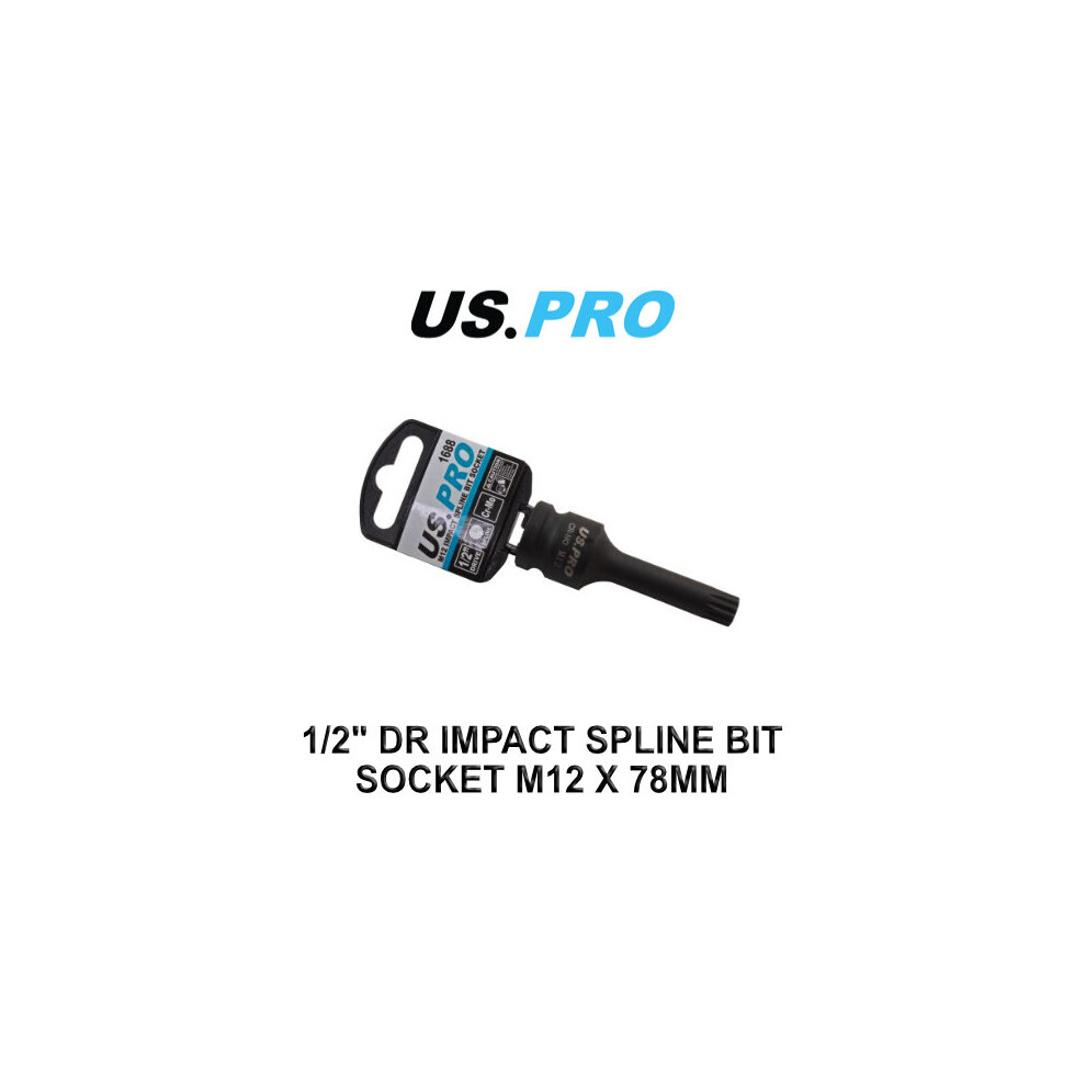 US PRO 1/2" DR Impact Spline Bit Socket M12 X 78MM 1688