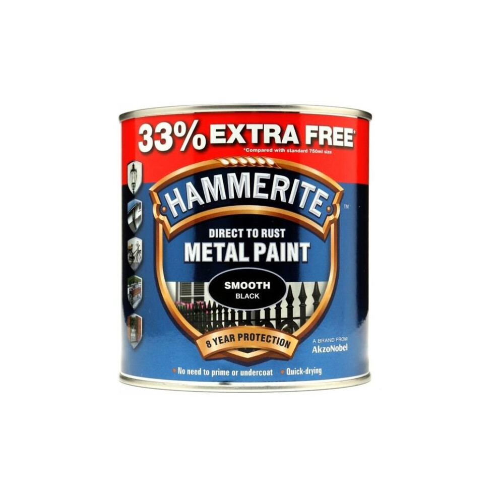 Direct To Rust Metal Paint - Smooth Black 750ml +33% EF | 5-Year Protection | 4h Dry/Recoat | Anti-Corrosive | Paintable, Sprayable | Code 5158235