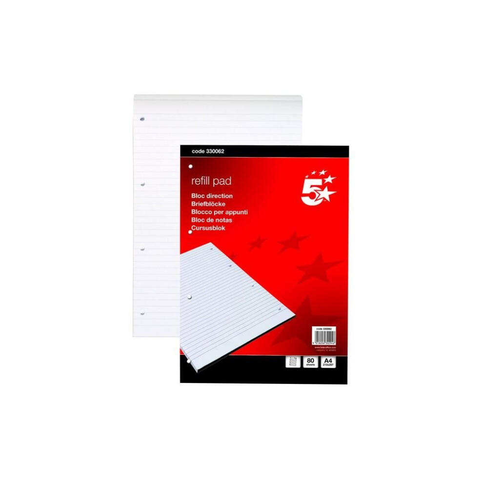 5 Star Office A4 Headbound Feint Ruled Refill Pad - 80 Sheets - Pack Of 10