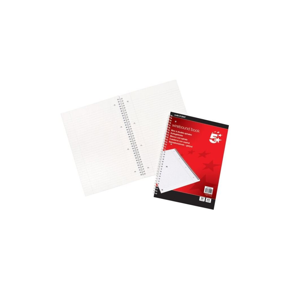 5 Star Office A4 Wirebound Ruled Notebook - 50 Sheets - Pack Of 10 White