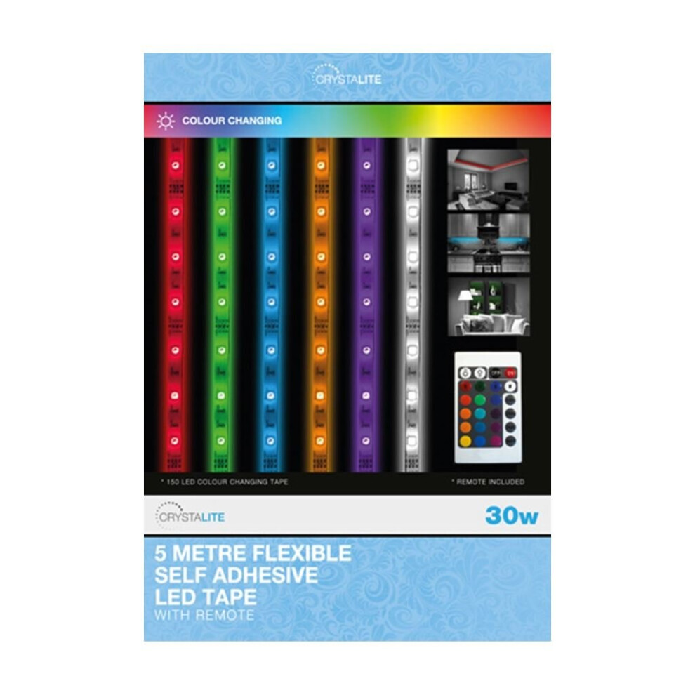 LED Colour Changing 5 Metre Tape Kit & Remote Control - 30W