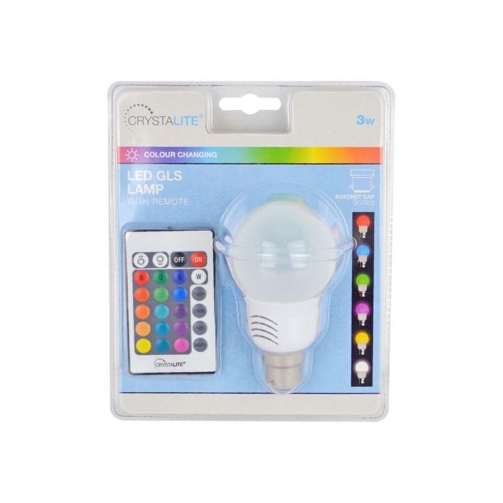 LED Bayonet Cap GLS Colour Changing Bulb & Remote Control - 3W