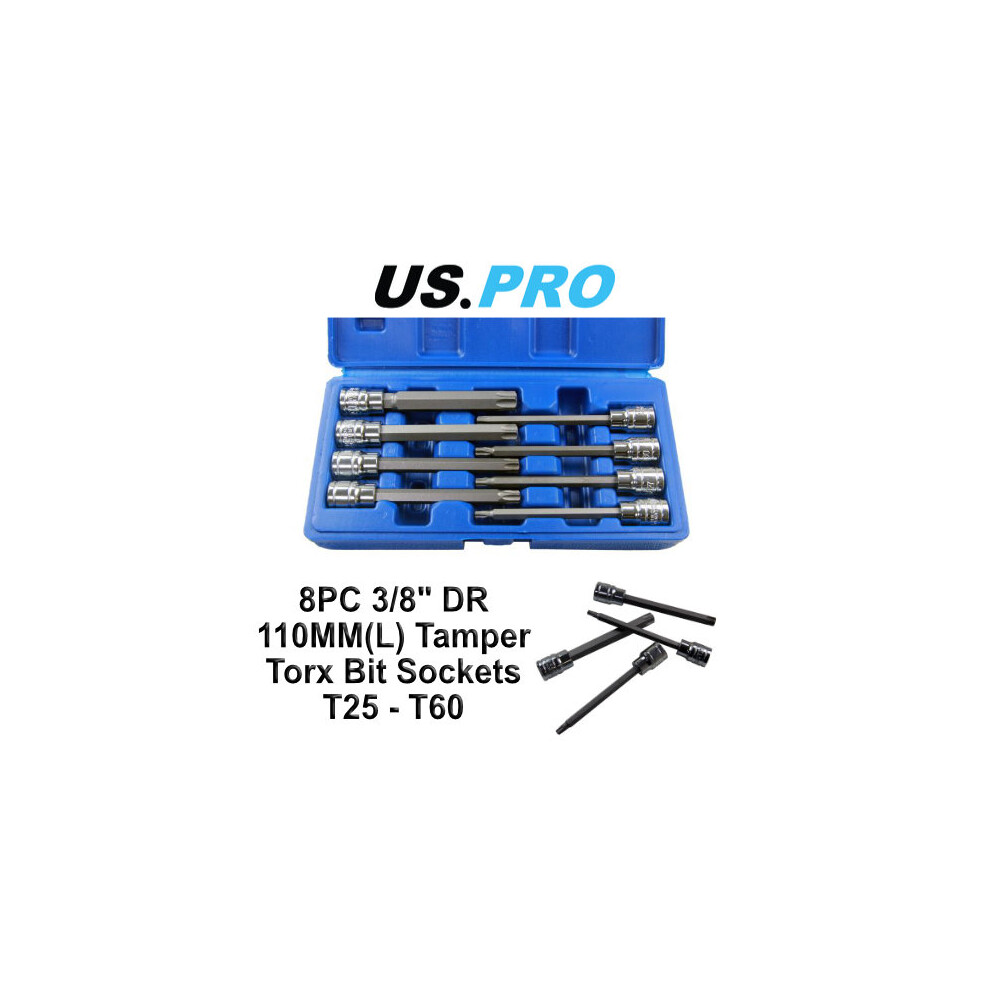 US PRO 8pc 3/8''dr Star Bit Socket Set, Long Torx Tamper, Security set