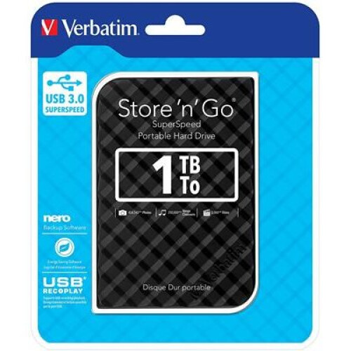 Verbatim Externer 1 To Speicher'n'Go - VERBATIM - USB 3.0 - 2,5" - Schwarz