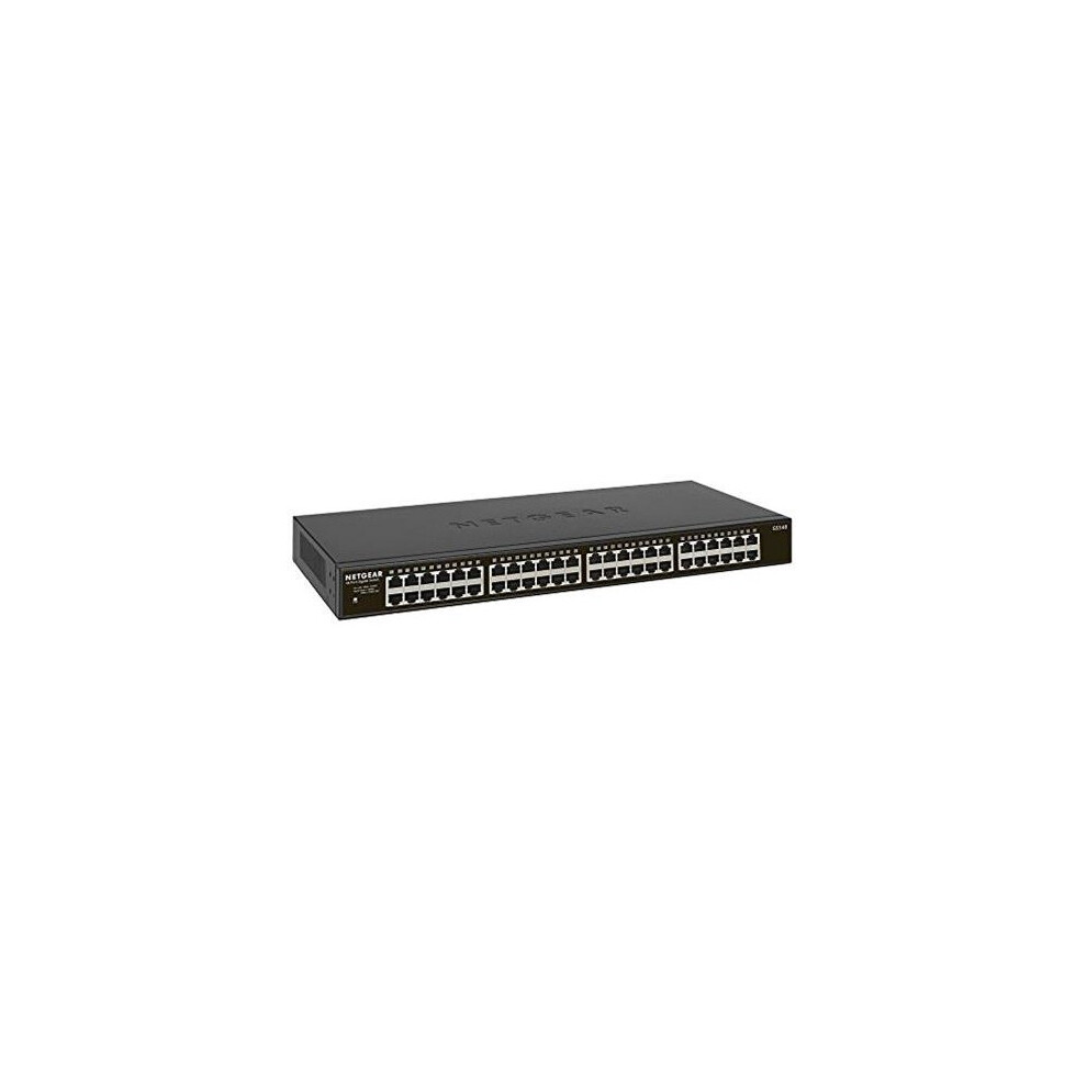 Netgear 48-Port Gigabit Ethernet Unmanaged Ethernet Switch, Rackmount, Fanless And Low-Power Consumption (Gs348-100Eus) - Black