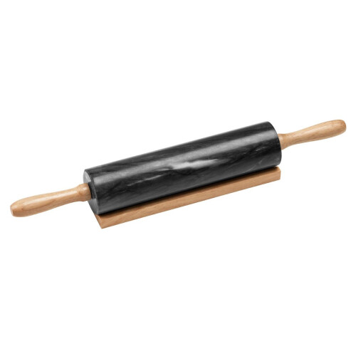 Premier Housewares Black Marble Rolling Pin Wood Handles with Stand