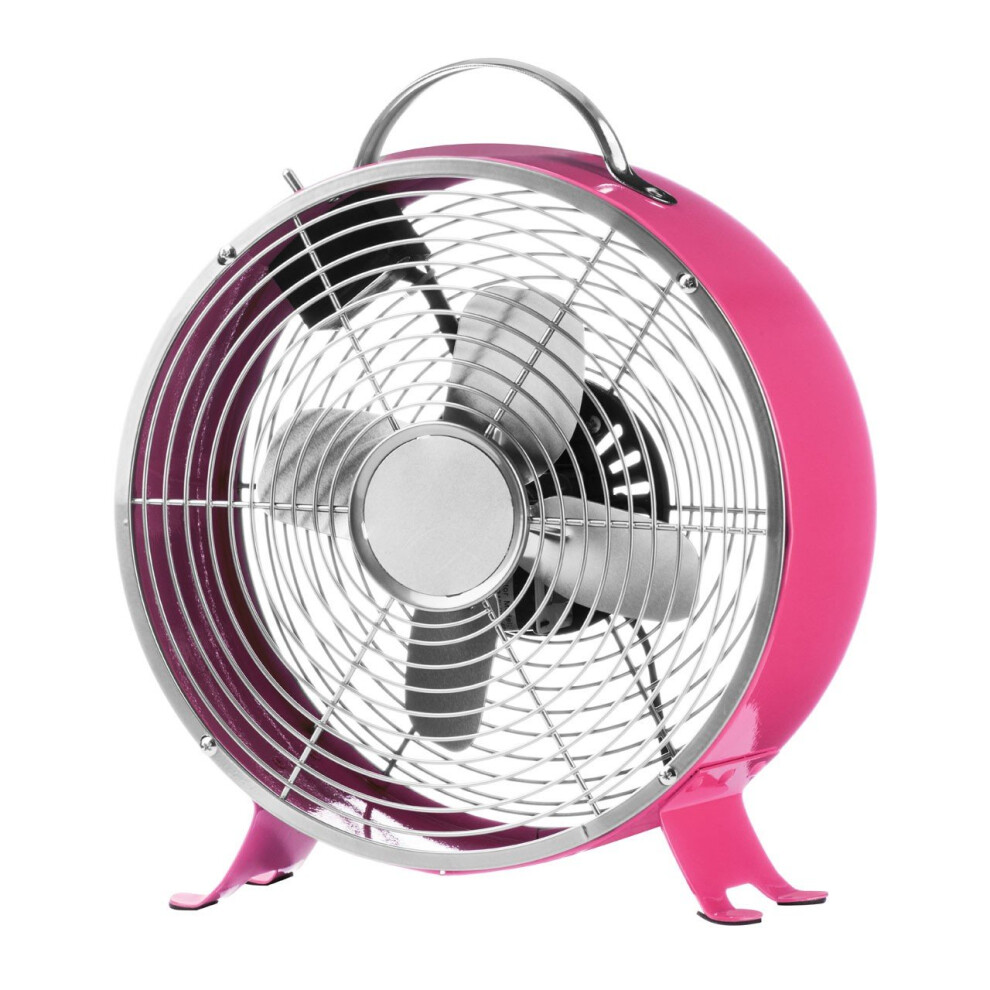 Portable Retro Desk Fan with 2 Speeds, Hot Pink