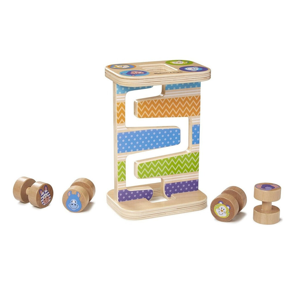 Melissa and Doug First Play Wooden Safari Zig-Zag Tower With 4 Rolling Pieces