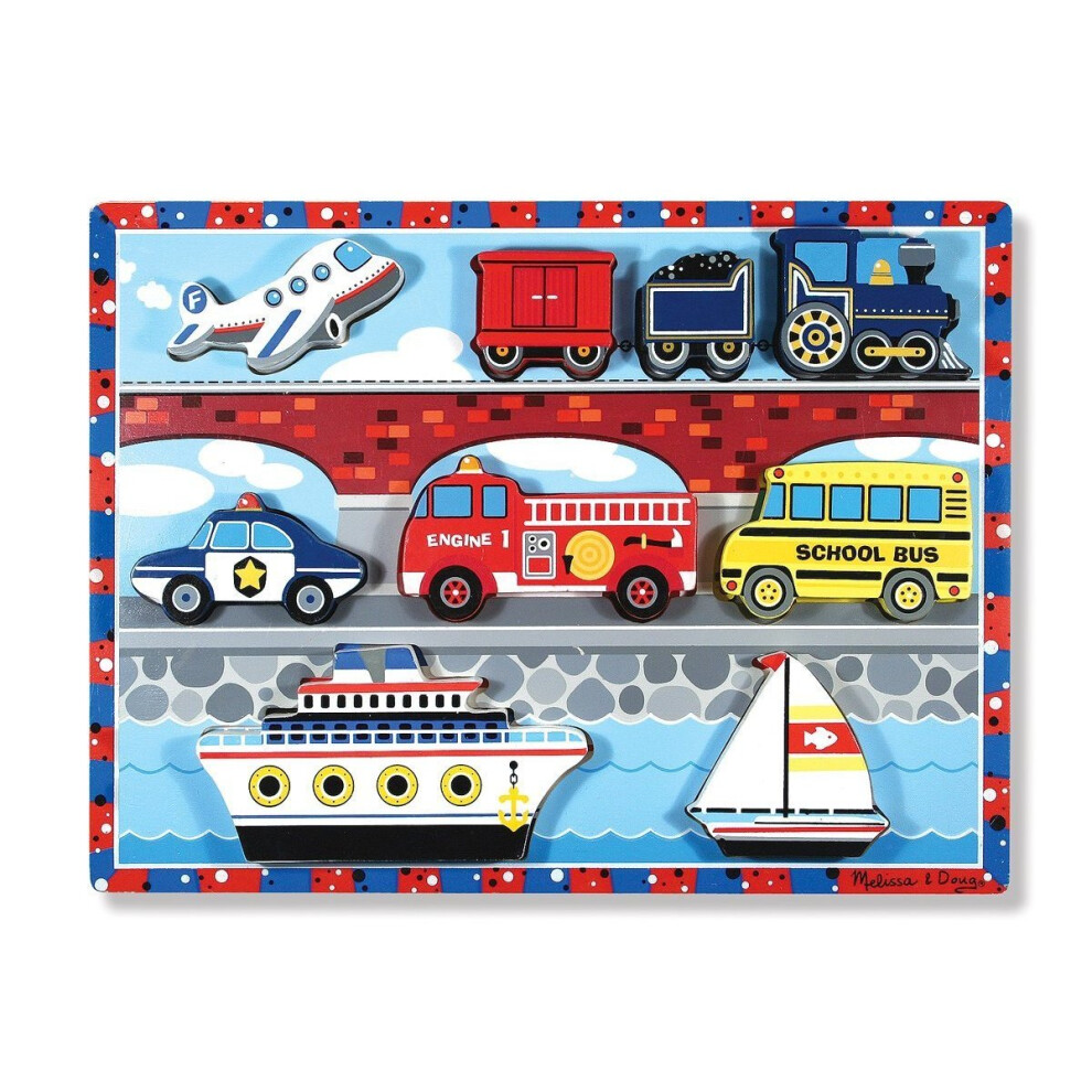 Melissa & Doug Vehicles Wooden Chunky Puzzle - Plane, Train, Cars, and Boats