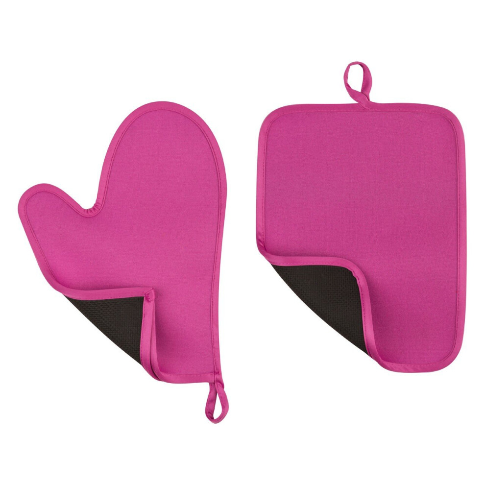 Oven Glove and Pot Holder Set - Hot Pink