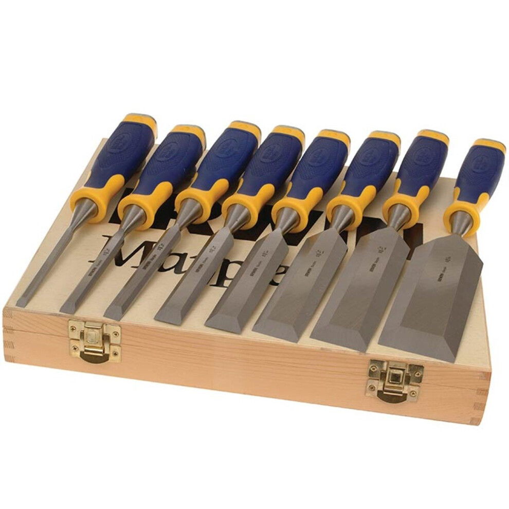 Irwin Marples Wood Chisel Set 8-Piece Bevel Edge with Wooden Storage Box