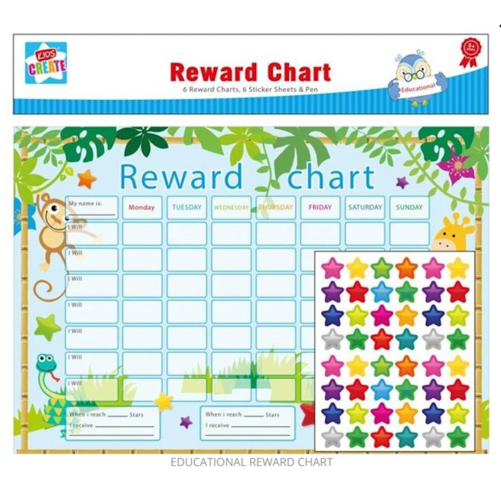 Kids Reward Chart Bundle: 6 Charts, 6 Sticker Sheets & Black Pen for Good Behaviour (Ages 3+)