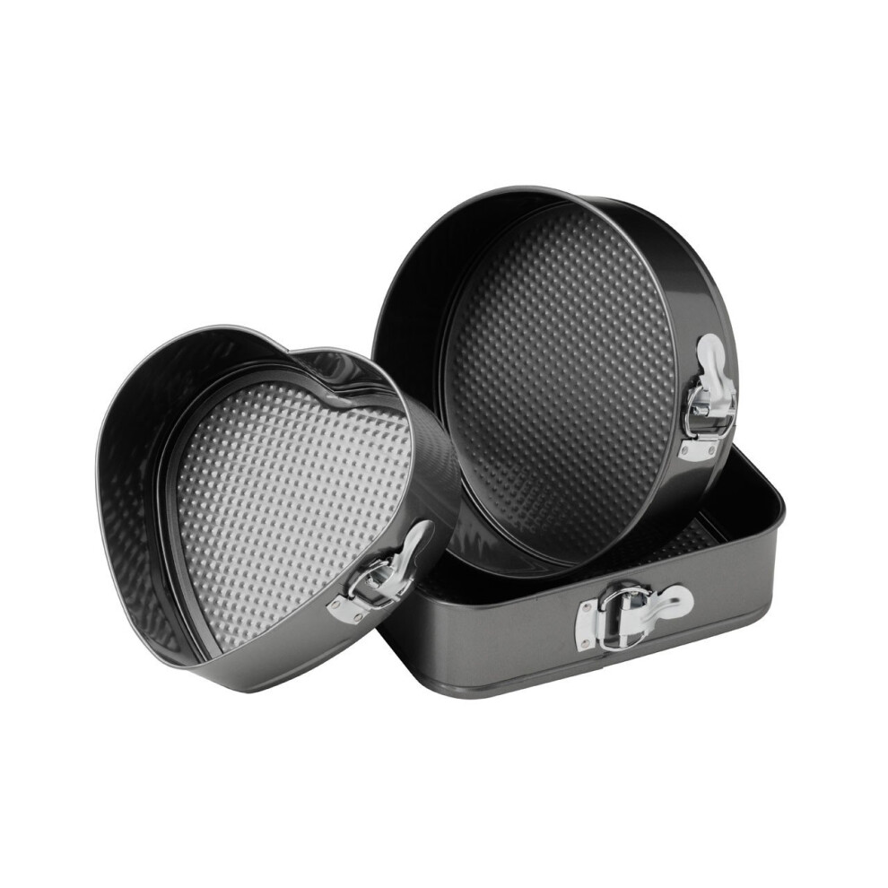 Set of Three Springform Cake Tins, Nonstick Coating Baking Tins, Black Cake Pans, Cake Tins for Everyday Use