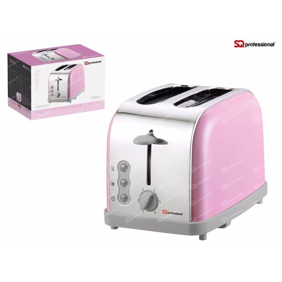 SQ Professional Dainty Legacy 900W Stainless Steel 2-Slice Toaster with Wide Slots Defrost Reheat