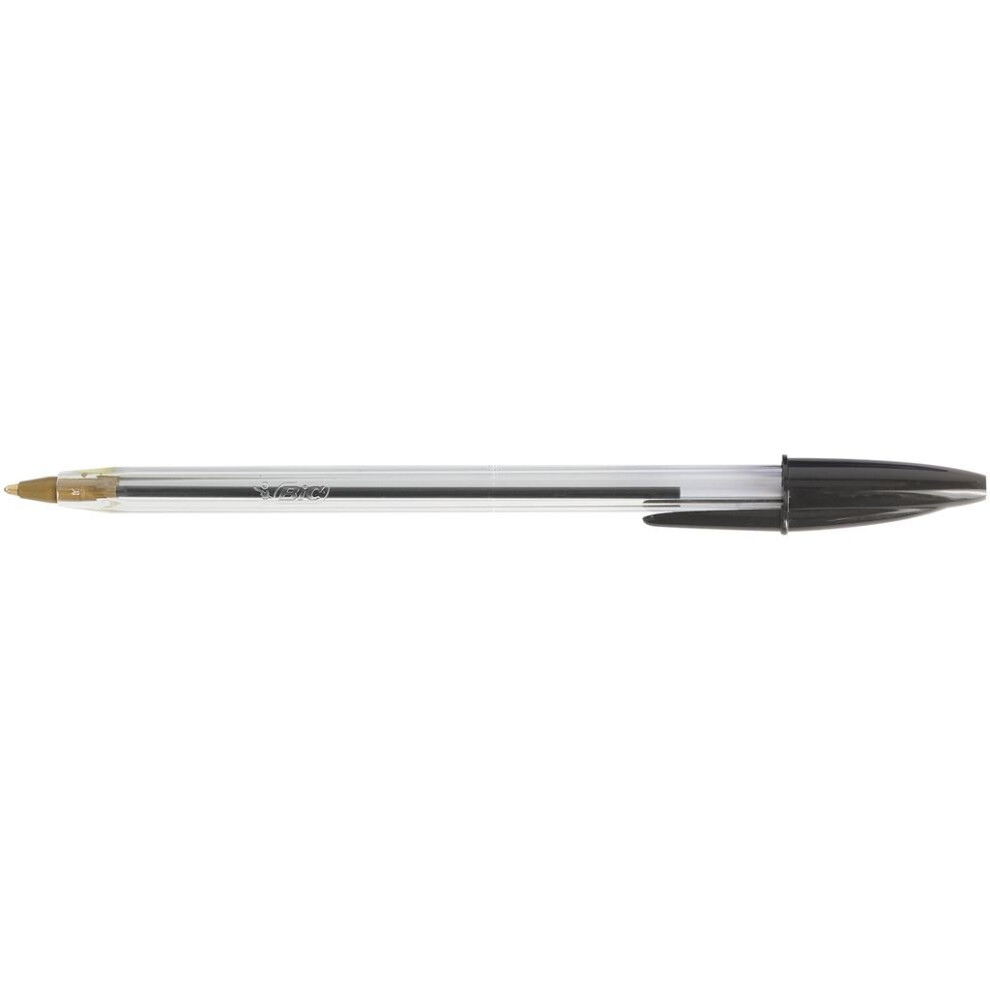 Cristal Black Ball Point Pens, Clear Barrel, 1.0mm Tip, 0.4mm Line Width - Pack of 50 (Code 383915)