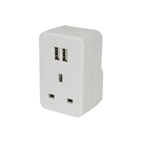 Plug through UK Mains Adaptor with Dual USB Ports 1