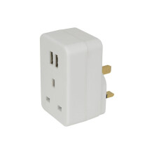 Plug through UK Mains Adaptor with Dual USB Ports