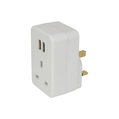 Plug through UK Mains Adaptor with Dual USB Ports