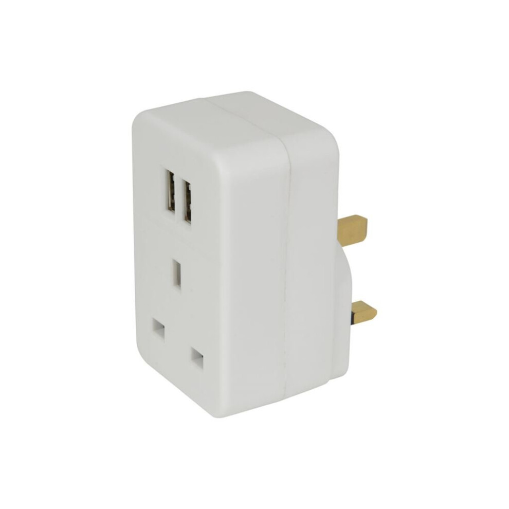 Plug through UK Mains Adaptor with Dual USB Ports