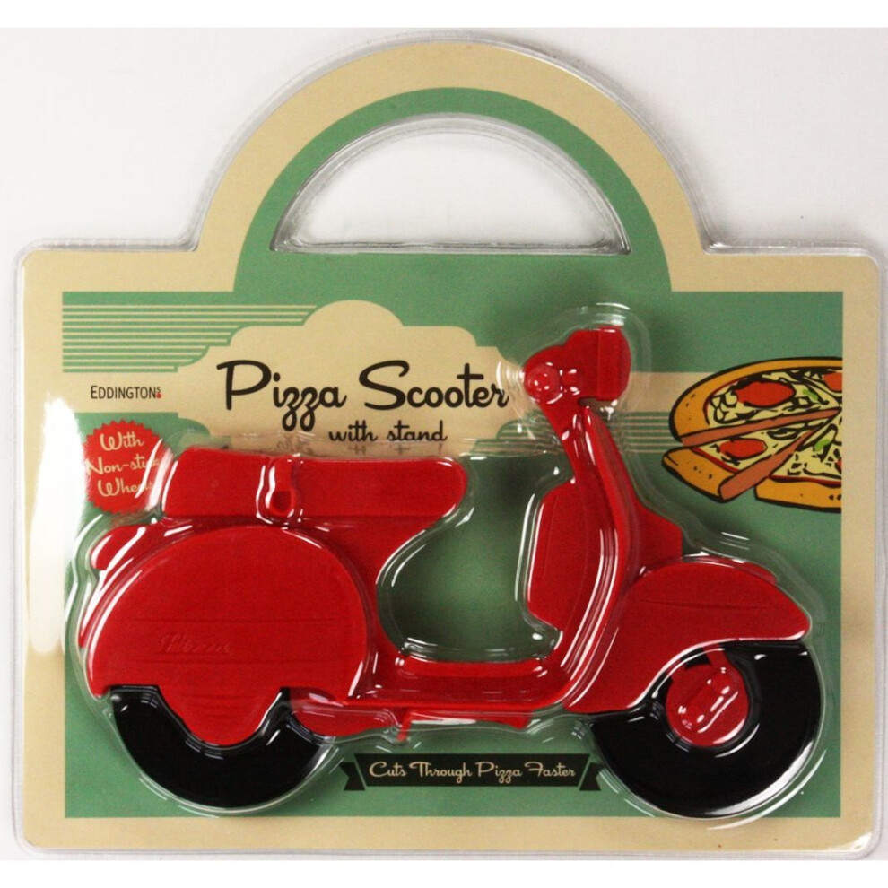 Red Pizza Scooter Cutter Non Stick Wheels Cutting Moped Vespa Gift