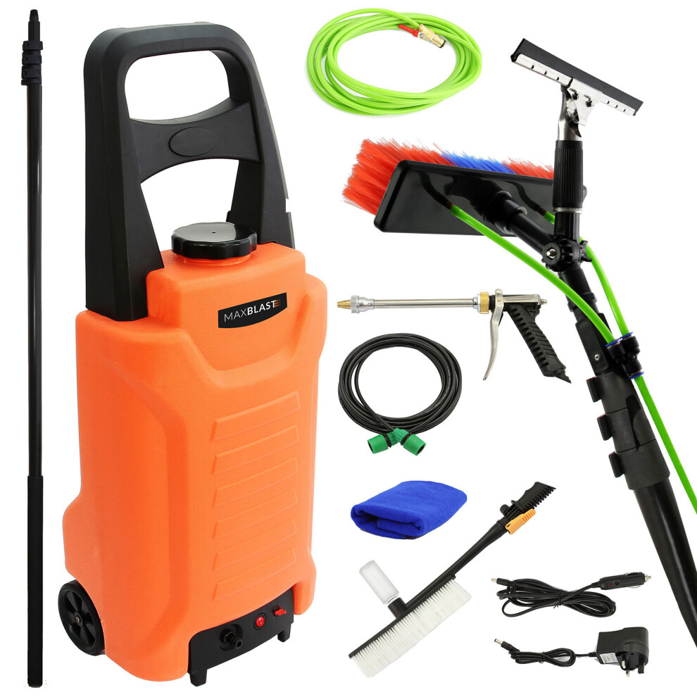 (20ft) Water Fed Cleaning Telescopic Pole & Water Trolley Tank System 30L / Window Clean Car Washing Kit & Accessories