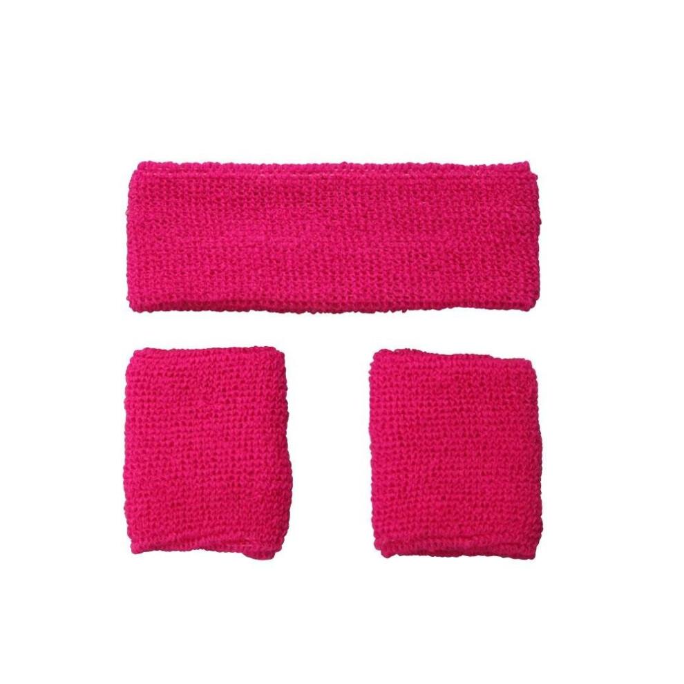 (Neon Pink) 80's Sweatband & Wristbands