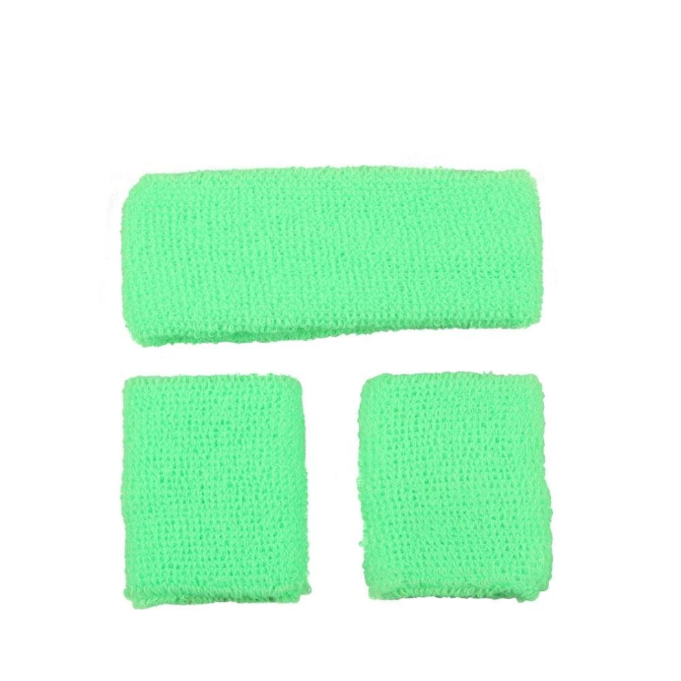 (Neon Green) 80's Sweatband & Wristbands