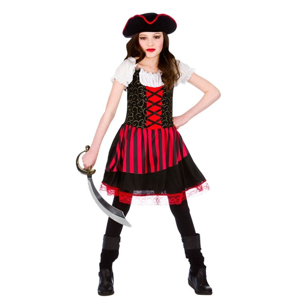 Girls Pretty Pirate Red Fancy Dress Halloween Costume - M (5-7 years)